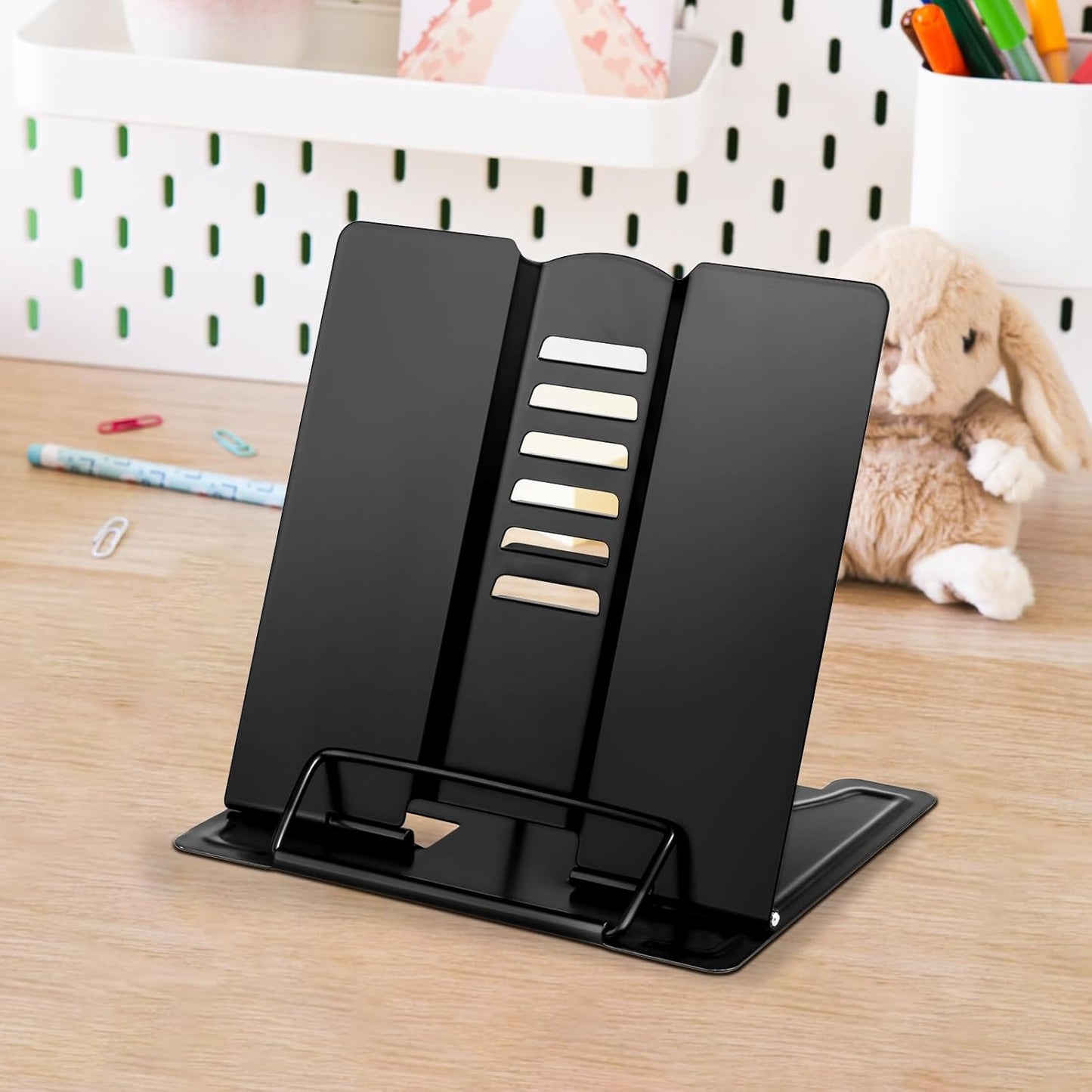 Honagu Small Book Stand Book Holder Metal Desk Stand for Reading Hands Free, Adjustable Cookbook Documents Holder, Portable for Music Books, Textbook, Recipe, Tablet, Ipad, Great Gifts (White)