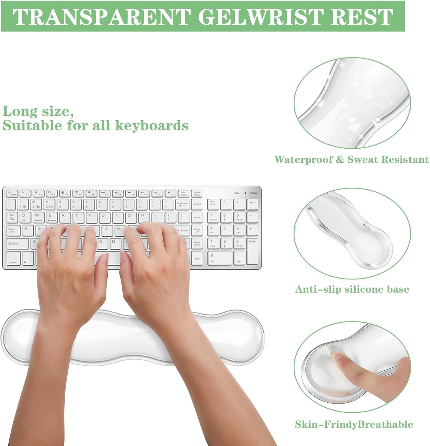 Wrist Rest for Keyboard- Ergonomic Gel Keyboard Wrist Rest and Mouse Pad Set, Non-Slip PU Base for Office, Laptop & Gaming - Green