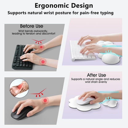 Sushret Cloud Wrist Rest for Computer Keyboard, 4-in-1 Memory Foam Leather Cloud Keyboard Wrist Rest and Mouse Pad Set with Ergonomic Support for Arm and Palm Cushion, Gaming/Work Setup, Rainbow