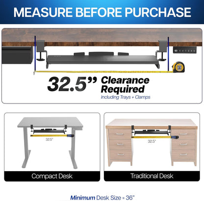 VIVO Large Clamp-on Computer Keyboard and Mouse Under Desk Slider Tray, 27 x 11 inch Pull Out Platform Drawer, White, MOUNT-KB05W
