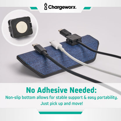 CHARGEWORX Magnetic Cable Organizer – Weighted Non-Adhesive Cord Holder with 3 Magnetic Clips for USB-C, Lightning & MagSafe Cables – Desk, Office & Nightstand Cable Management