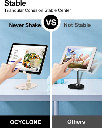 OCYCLONE Phone Stand, Adjustable Height and Angle Foldable Cell Phone Stand Holder for Desk, Taller iPhone Stand Compatible with 4.7"-13" Smartphones iPad Tablet, Black