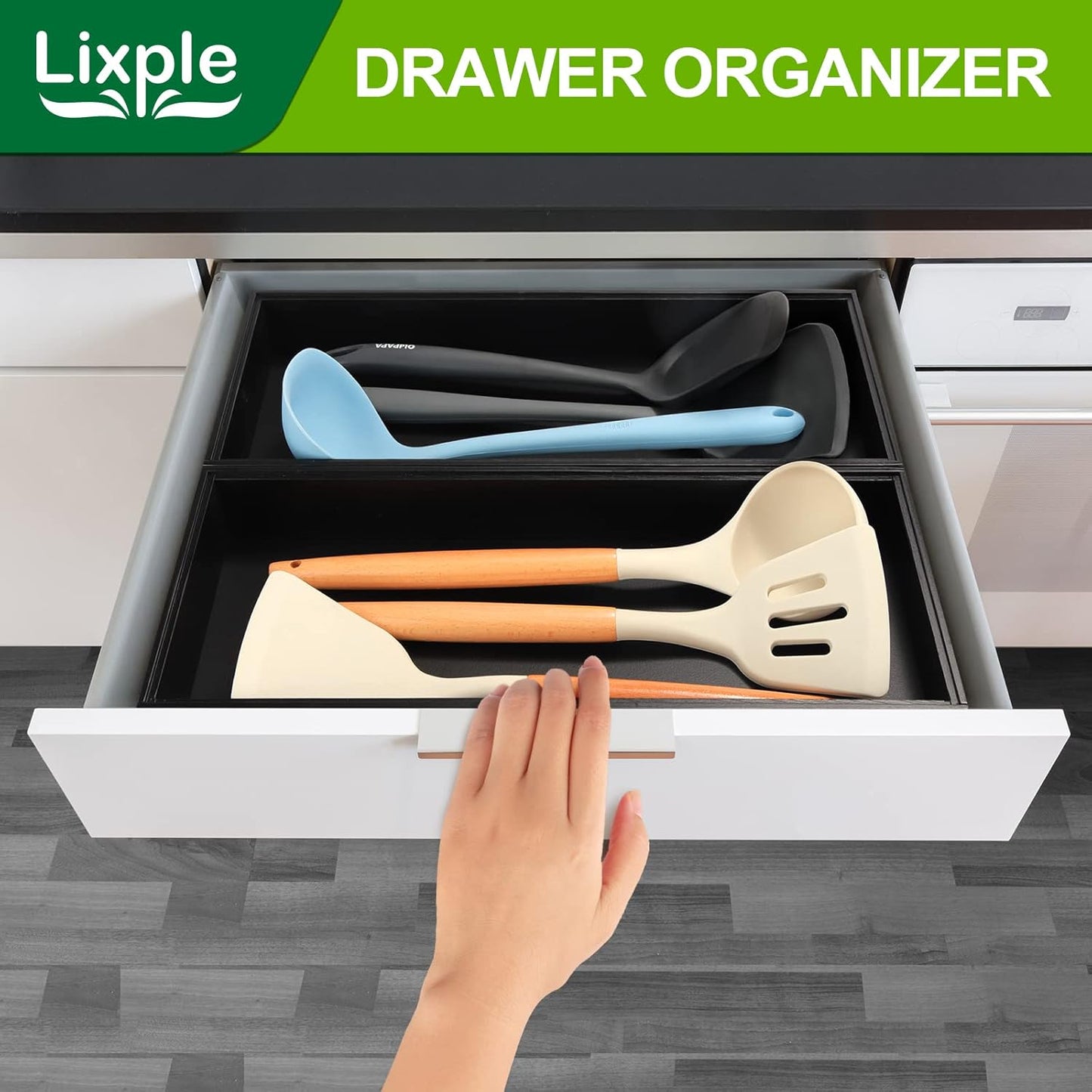 Lixple Bamboo Drawer Organizer, Cutlery Silverware Organizer for Kitchen Drawer, Stackable Utensil Organizer, 2 Pcs Flatware Organizer for Drawer, Wooden Storage Box Tray (Bamboo, 9 X 6 X 2 Inch)