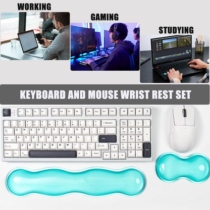 Ergonomic Gel Keyboard and Mouse Wrist Rest Set – Clear Wrist Rest for Computer Keyboard 60%/68%/75%, Comfort & Support for Typing and Gaming (Grey Purple)