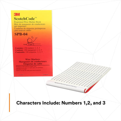 3M ScotchCode Pre-Printed Wire Marker Book SPB-03, Vinyl Coated, Black Printed Numbers (10) each 1–45, White Background Highlights Characters, 1 Book