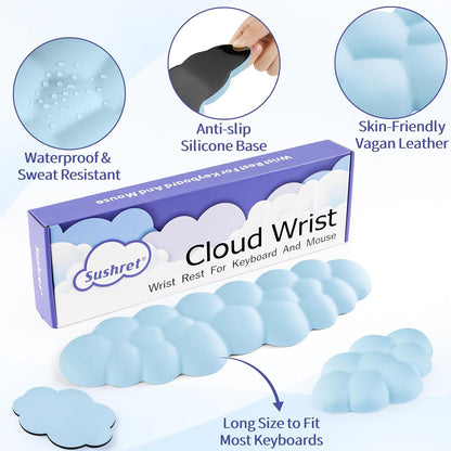 Sushret Cloud Wrist Rest Keyboard, Cloud Keyboard Wrist Pad Set with PU Leather Memory Foam, Cute Arm Rest for Palm Support, PC/Gaming Desk Accessories/Office Setup/Computer Hand Cushion - White