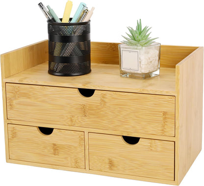 Charmewooden Bamboo Desk Organizer With Drawers Countertop Drawers Counter Storage Box Corner Desk Organizer for Home Office No Assembly Required (2 Drawers)