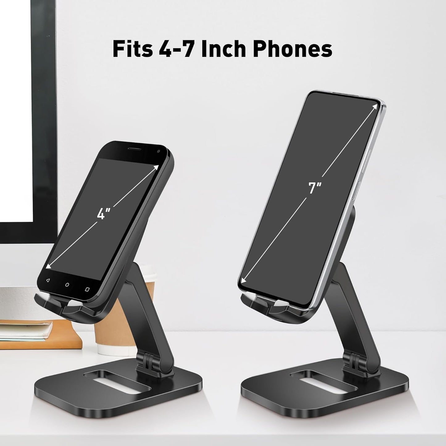 Cell Phone Stand for Desk, Foldable & Adjustable Aluminum Phone Holder Dock - Portable Travel Case Friendly Desktop Cradle for iPhone 17 16 Pro Max Plus Air, Samsung S25 S24, Kindle（White）