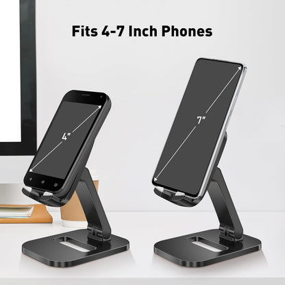 Cell Phone Stand for Desk, Foldable & Adjustable Aluminum Phone Holder Dock - Portable Travel Case Friendly Desktop Cradle for iPhone 17 16 Pro Max Plus Air, Samsung S25 S24, Kindle（White）