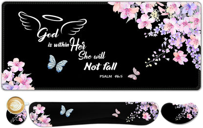 ArtSo Upgraded Wrist Rest Support for Mouse Pad & Keyboard, Ergonomic Gel Mousepad Non-Slip Rubber Base Home,Office Pain Relief, Easy Typing Cushion Neoprene, Soft Memory Foam, Purple Heart Butterfly