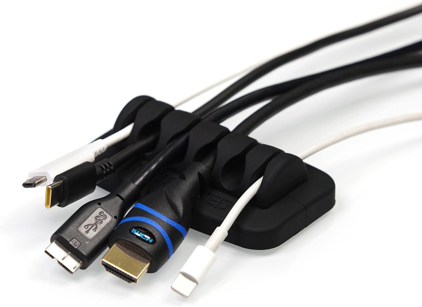 Heaviest Cable Organizer on The Market! Compact and Weighted Desktop Cord Holder and Cable Organizer, Eco-Friendly Silicone, No Bad Smell, Bundled with 4 Reusable Cable Ties! (Black)