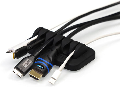 Heaviest Cable Organizer on The Market! Compact and Weighted Desktop Cord Holder and Cable Organizer, Eco-Friendly Silicone, No Bad Smell, Bundled with 4 Reusable Cable Ties! (Black)