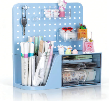 Comix 360° Rotating Pen Holder for Desk, Cute Pencil Holder Pen Organizer, Beige Acrylic Pencil Cup Caddy with 5 Slots for Home School Office Supplies