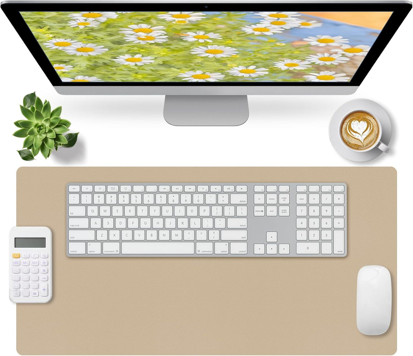 Bloss Leather Desk Pad and Keyboard Wrist Rest, Large Mouse Pad + Keyboard Pad+Mouse Wrist Support, Non-Slip Desk Mat Protector for Office, Home(31.5×15.7 Inches,Beige)