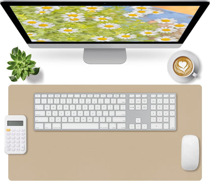 Bloss Leather Desk Pad and Keyboard Wrist Rest, Large Mouse Pad + Keyboard Pad+Mouse Wrist Support, Non-Slip Desk Mat Protector for Office, Home(31.5×15.7 Inches,Beige)