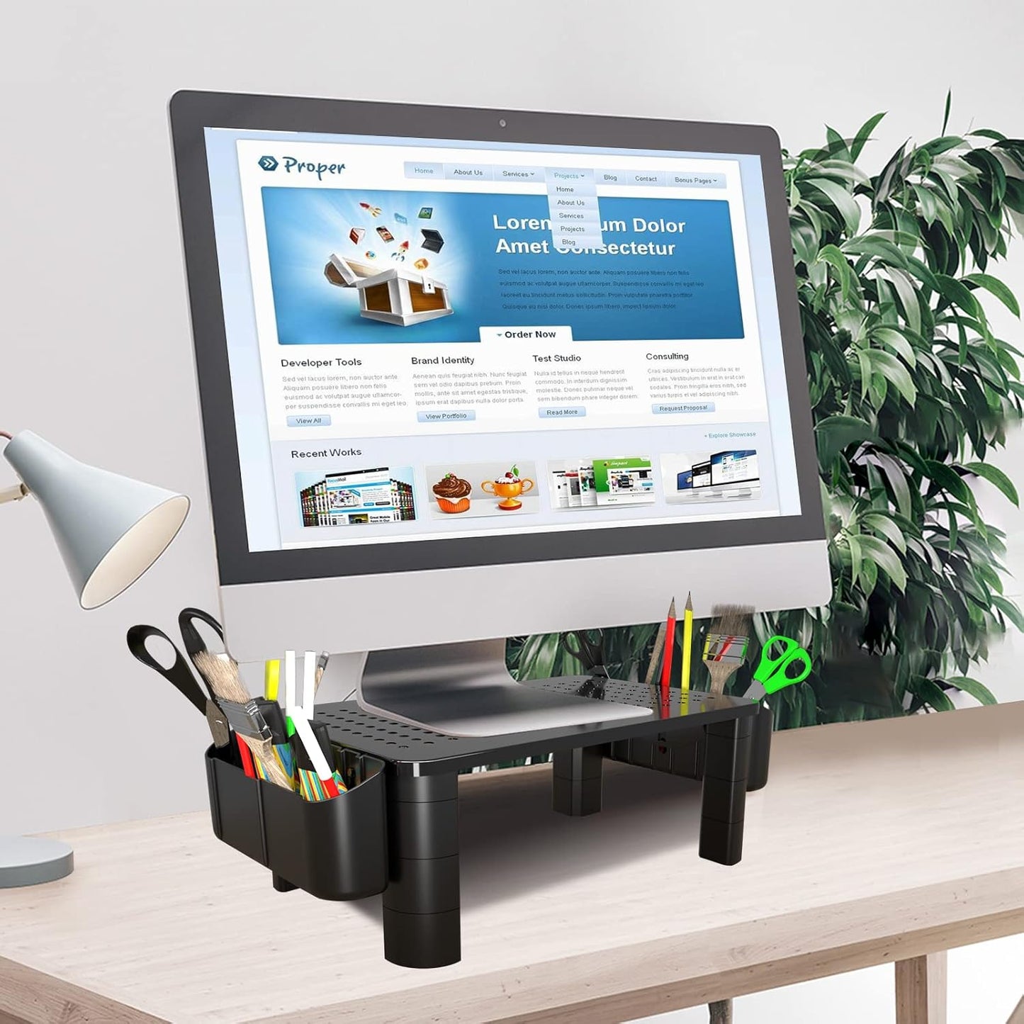 Pholiten Monitor Stand Riser, Desktop Stand, Computer Stand, Ergonomic Design, Two-Level Design, Desktop Organization, Keyboard Smartphone Storage, Printer Stand, Display Stand, 16.5 x 9.3 x 5.6