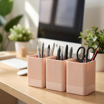 3 Pack Aesthetic Pen Holder for Desk-Sturdy Plastic Pencil Holder - Stylish Makeup Brushes Cup for Women Girls - Cute and Functional Desk Organizer for Office Supplies - Modern Office Decor Pen Cup