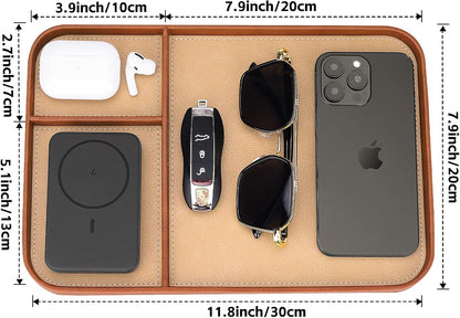 SENEN Leather Tray, Stylish and Organized Multifunctional Tray, for Table Entryway, Premium PU Leather, Catchall Tray for Keys, Watch, Wallet, Jewelry, and More (Black Frame)