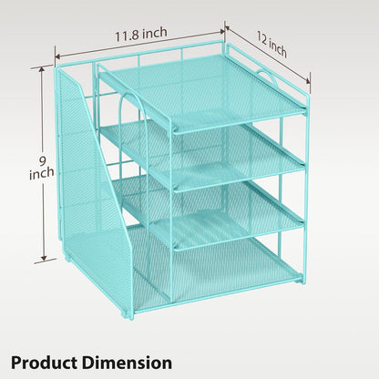 Desk Organizer, 4-Tier Metal File Organizer for Desk with Vertical File Holder, Office Accessories and Desktop Storage for Office Supplies (Black)