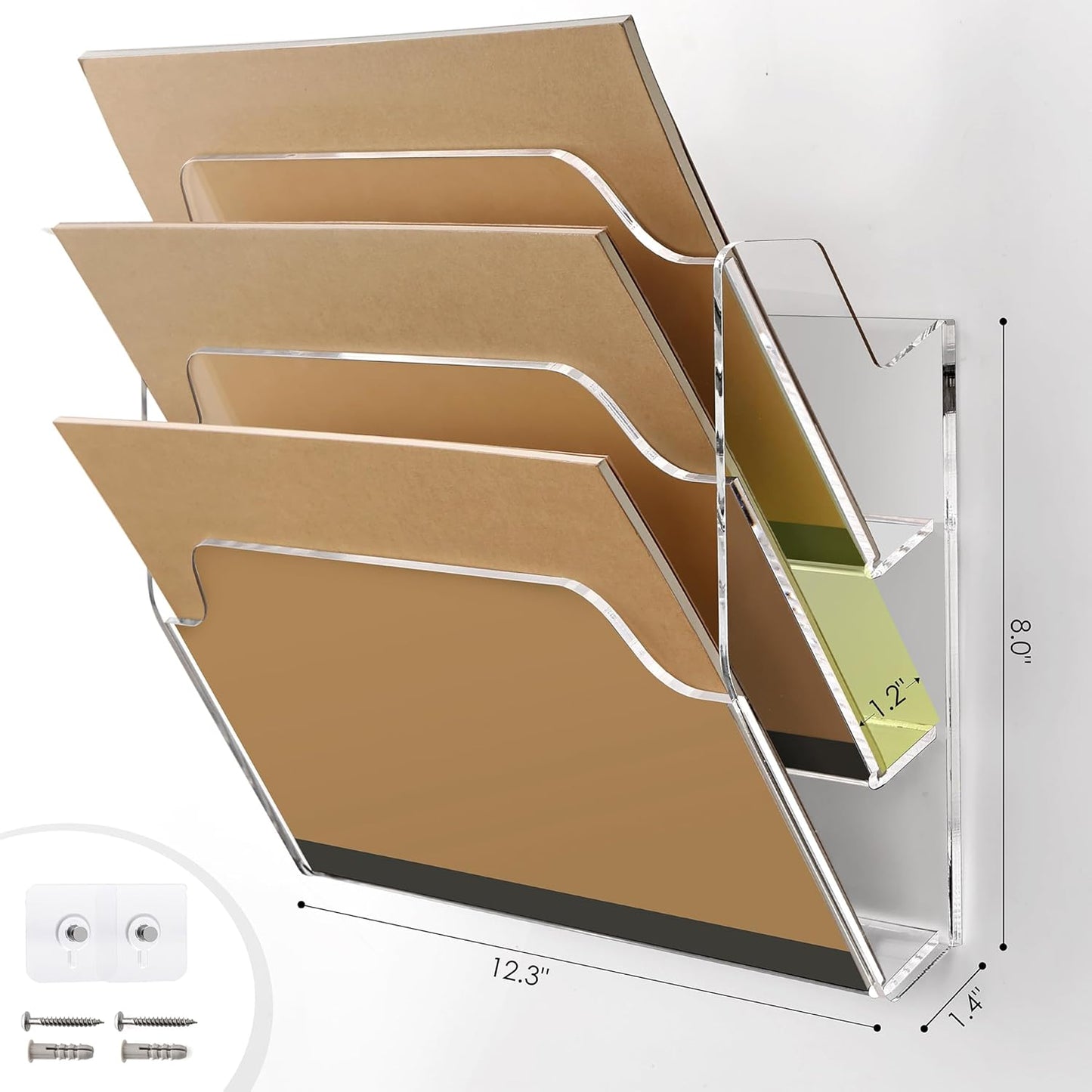 DINGHUO Acrylic Hanging Wall File Folder Organizer for Desk, Clear 3 Tier Document Paper Magazine Holder for Home, Office Organization, School - 1 Pack