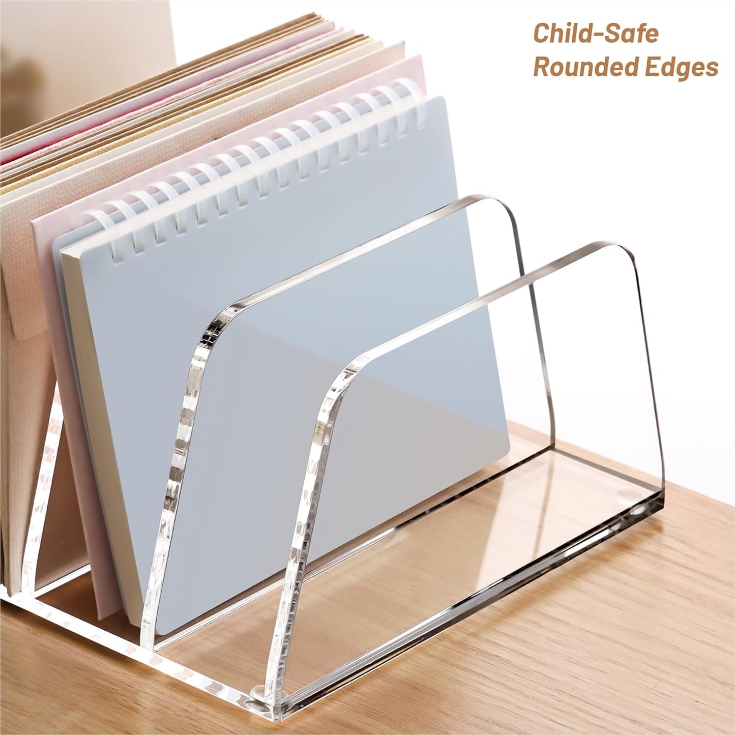 YUXUN Acrylic Mail Organizer for Desk, 2 Compartment Letter & Document Holder with Non-Slip Base, Small File Holders for Bills, Envelopes, Letters,Mails, Papers, Clear Office Supplies for School Home
