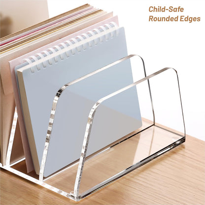 YUXUN Acrylic Mail Organizer for Desk, 2 Compartment Letter & Document Holder with Non-Slip Base, Small File Holders for Bills, Envelopes, Letters,Mails, Papers, Clear Office Supplies for School Home