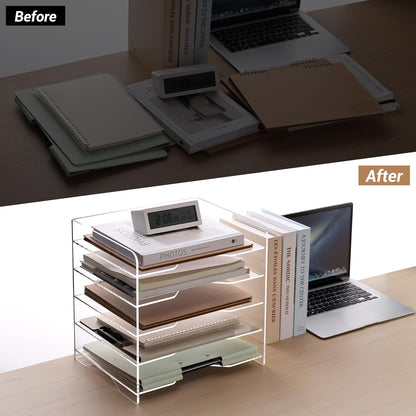 SANRUI Paper Organizer for Desk,Acrylic Stackable Letter Tray, Clear Desk Organizer, Paper Sorter for Office,Home or School,2-Pack
