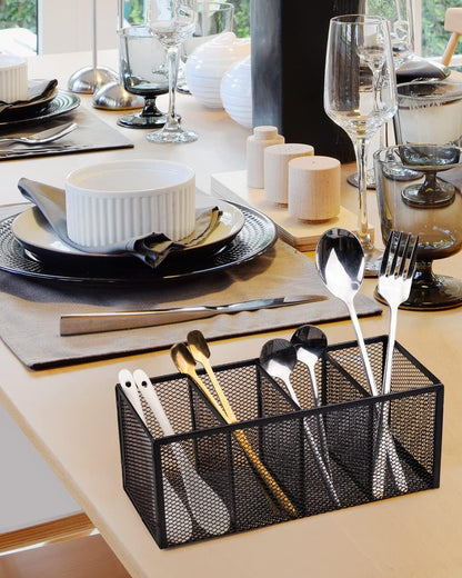 QYH Mesh Pencil Holder Metal Pen Cup Black for Desk 6 Packs, Office Caddy Storage
