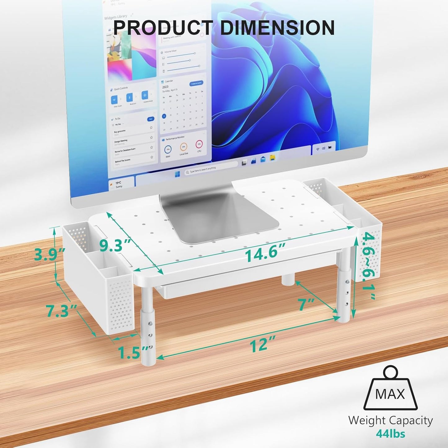 WALI Computer Monitor Stand with Storage, Desk Monitor Riser 3 Height Adjustable, Laptop Riser with Airflow Vents, Desk Organizer for Computer, Laptop, Printer (PTT002-B), 1 Pack, Black