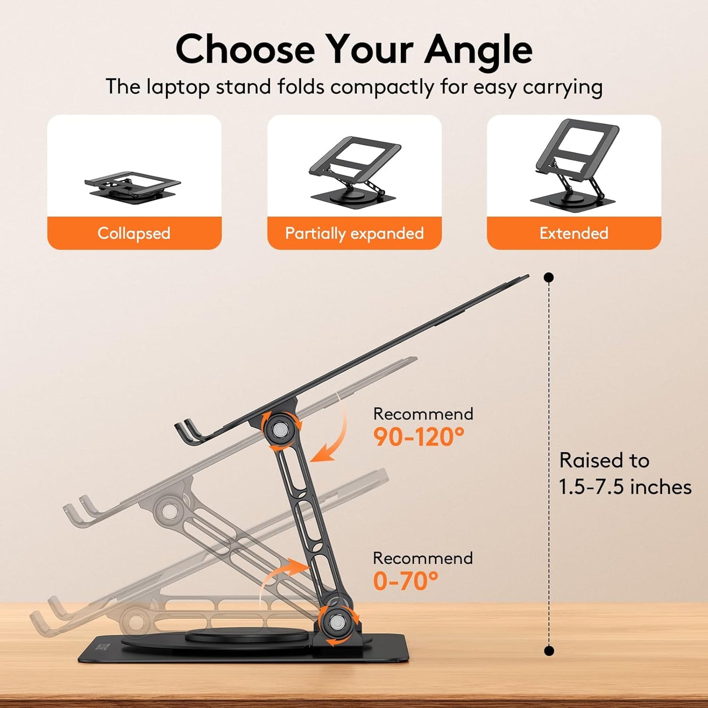TECKNET Laptop Stand for Desk, 360 Rotating Base, Ergonomic Foldable Computer Stand for Laptop Riser Height Adjustable, Compatible with MacBook Pro, All Laptops 10-17" - Silver