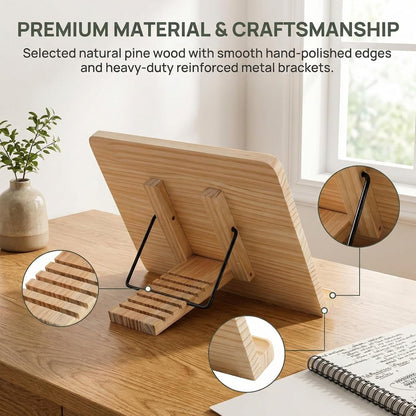 Reading Rack Wooden Bookshelf - Book Stand Foldable with 8 Adjustable Positions and Page Clips,Suitable for cookbooks、iPads、laptops、Sheet Music、and Reading Stands (11x7.9inch)