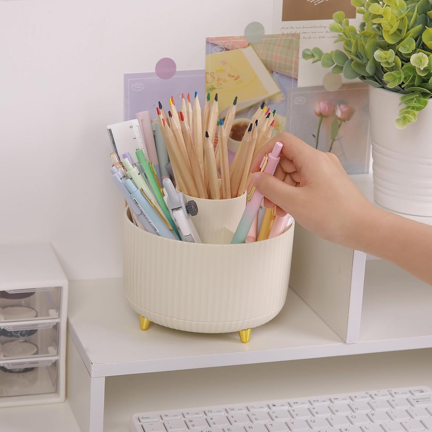 SKYDUE 360 Rotating Purple Pen & Art Supply Organizer - 5 Slot Desk Organizer for Office, School, Home