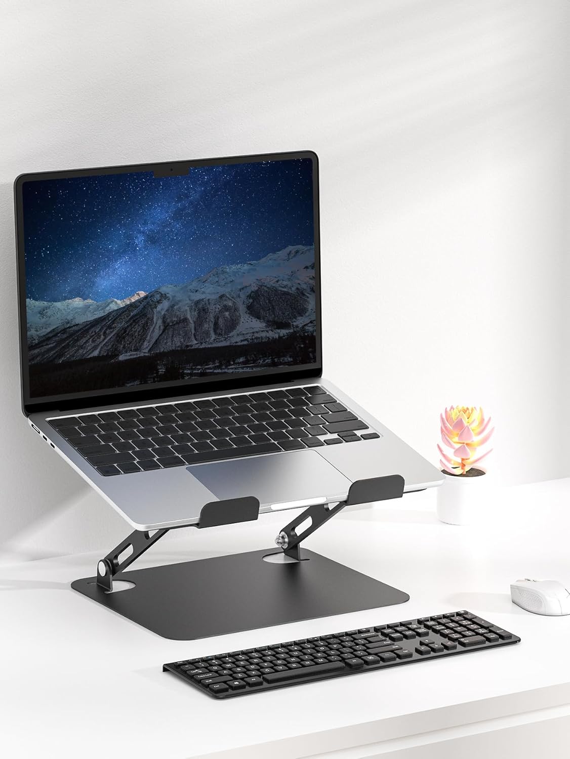 SOUNDANCE Laptop Stand for Desk with Stable Heavy Base, Adjustable Height Multi-Angle, Ergonomic Metal Riser Holder, Foldable Mount Elevator, Compatible with 10 to 15.6 Inches PC Computer, Silver
