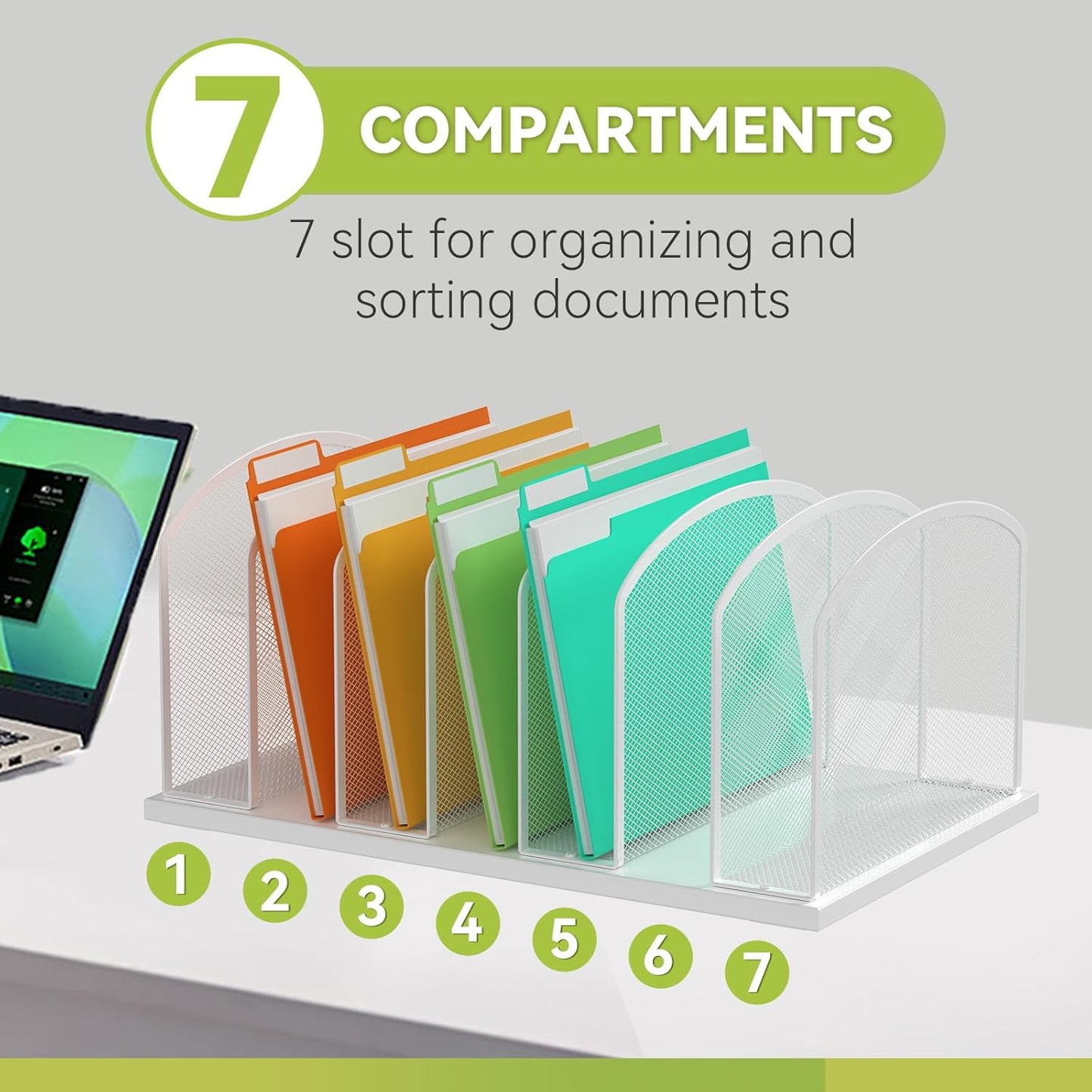 MINDEPOT Desk File Organizer 7 Sections Upright Mesh File Sorter Organizer for Desk, Office Organization File Holder for Home, Office & Classroom (Black, 1Pack)