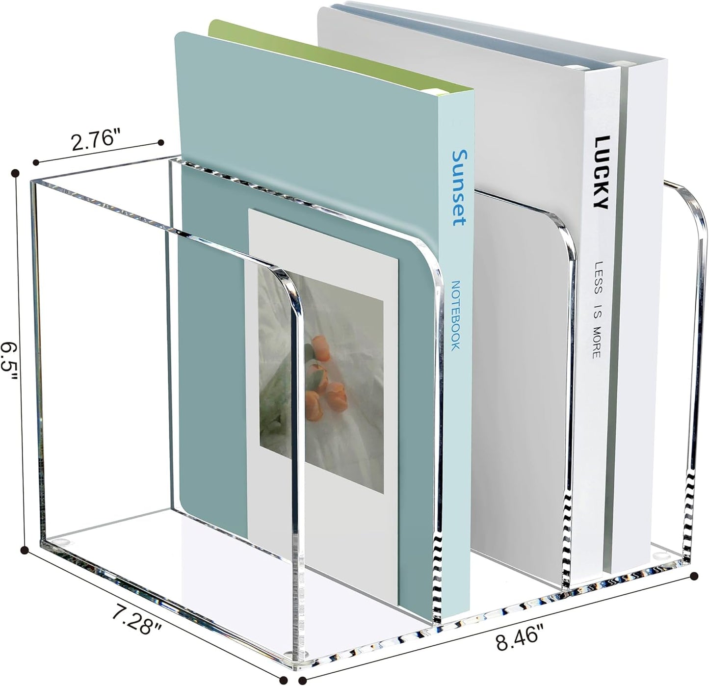 SANRUI Acrylic Magazine Holder Desk Organizer Workspace Sorters，Clear Bookend File Sorter Holder，Folder Rack, Office Accessories Organization Storage with 3 Vertical Compartments