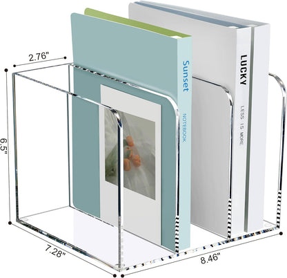 SANRUI Acrylic Magazine Holder Desk Organizer Workspace Sorters，Clear Bookend File Sorter Holder，Folder Rack, Office Accessories Organization Storage with 3 Vertical Compartments