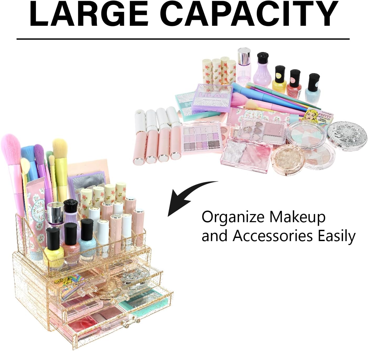 Ikee Design Acrylic Makeup Organizer with 4 Drawers and Removable Top Lipstick Holders, Ideal for Make-up or Accessories,Enhance Your Vanity or Bathroom with Clear Design for Quick Visibility