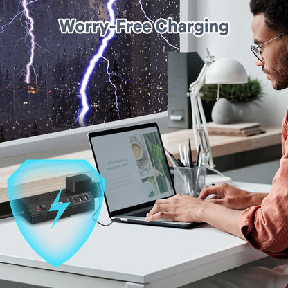 Desk Clamp Power Strip USB C - Charging Station for Multiple Devices - Multi Plug Outlet Extender - Desktop Mount Surge Protector with 4 Outlets 4 USB Ports for Phone, Tablet, Computer