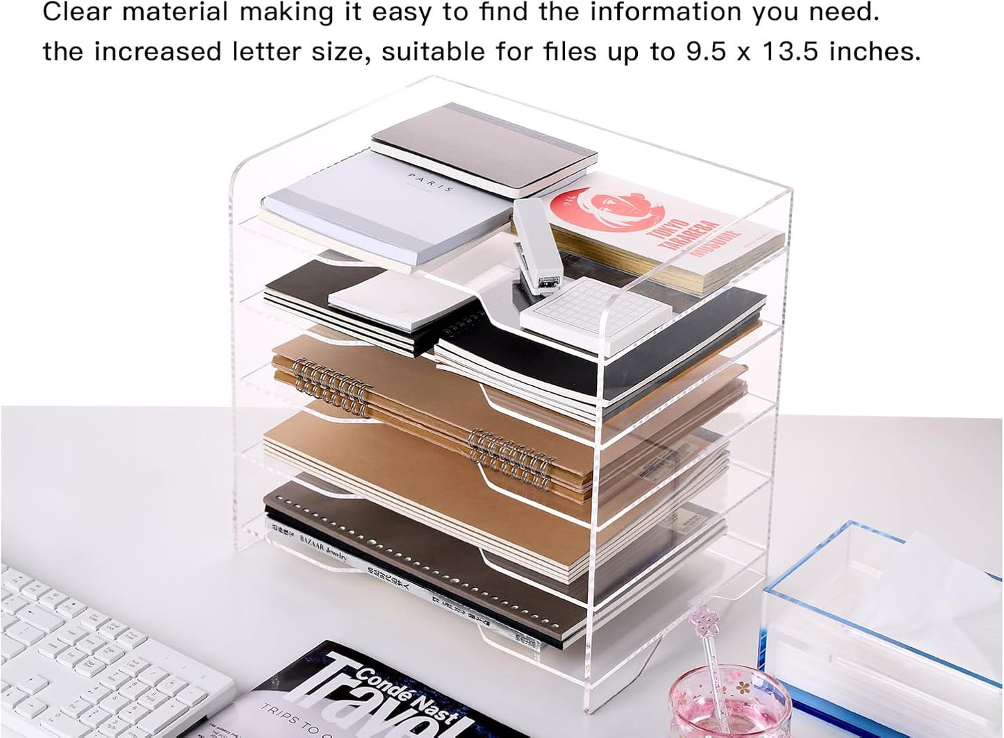 HeZone Paper Organizer Letter Tray, Clear Acrylic Paper Tray, School Teacher Office Supplies Organization, Stackable Desk File Organizer, Classroom Decor and Accessories-2 Pack…