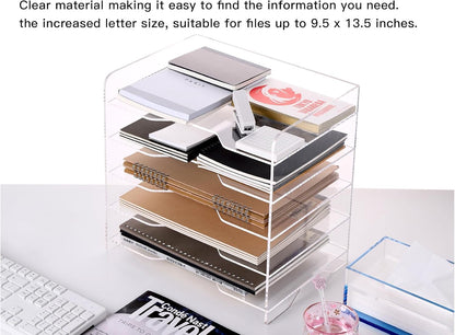 HeZone Paper Organizer Letter Tray, Clear Acrylic Paper Tray, School Teacher Office Supplies Organization, Stackable Desk File Organizer, Classroom Decor and Accessories-2 Pack…