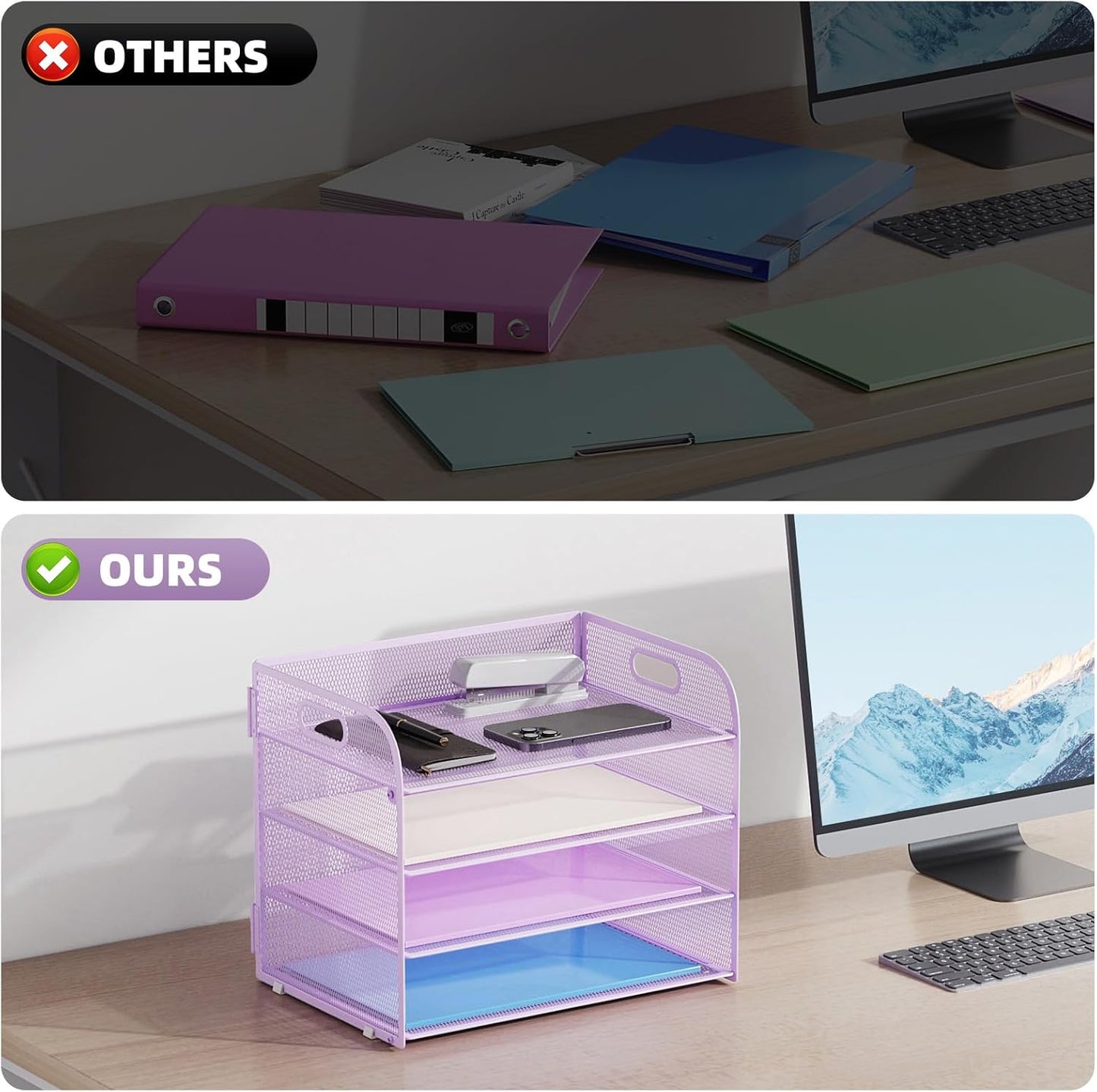 Marbrasse 4 Tier Paper Organizer Letter Tray - Mesh Desk File Organizer with Handle, Paper Sorter Organizer for Letter/A4 Office File Folder Holder (Black, 12.6" x 9.1" x 10.7")
