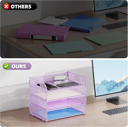 Marbrasse 4 Tier Paper Organizer Letter Tray - Mesh Desk File Organizer with Handle, Paper Sorter Organizer for Letter/A4 Office File Folder Holder (Black, 12.6" x 9.1" x 10.7")