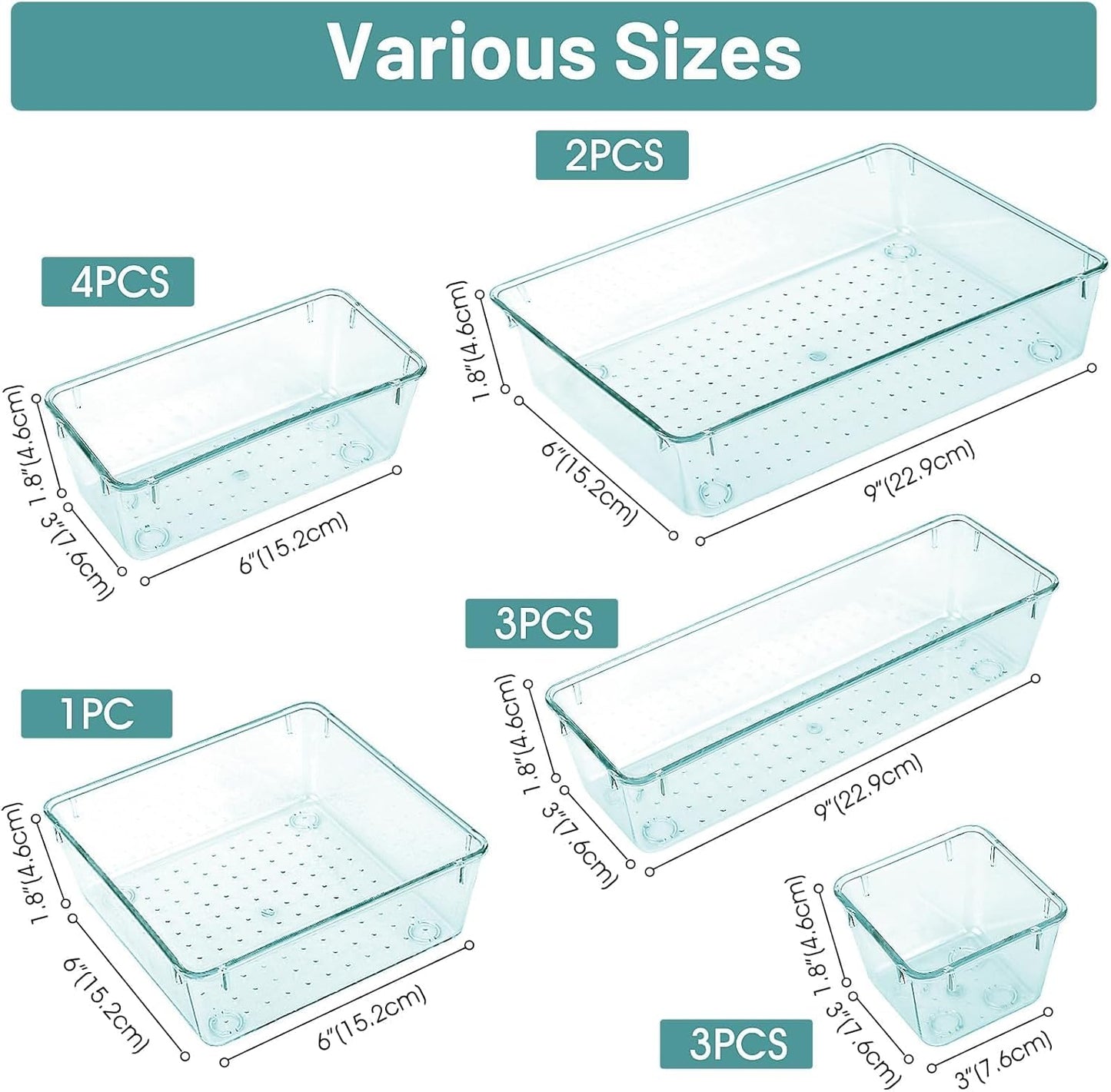 WOWBOX 13 PCS Plastic Drawer Organizer Set, Desk Drawer Divider Organizers and Storage Bins for Makeup, Jewelry, Gadgets for Kitchen, Bedroom, Bathroom, Office, Black