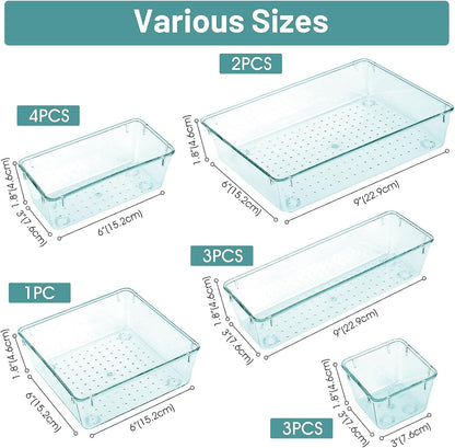 WOWBOX 13 PCS Plastic Drawer Organizer Set, Desk Drawer Divider Organizers and Storage Bins for Makeup, Jewelry, Gadgets for Kitchen, Bedroom, Bathroom, Office, Black