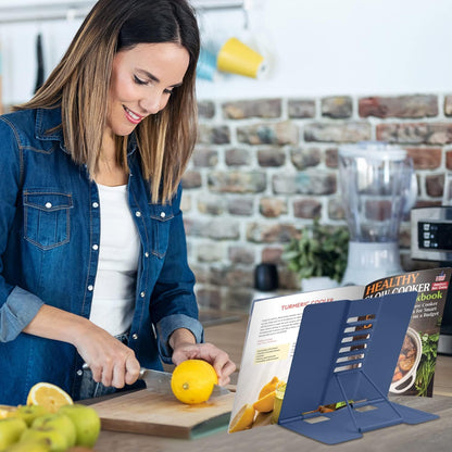 Honagu Metal Desk Book Holder, Hands Free Adjustable Cookbook & Document Holder, Portable Bookstand for Music Books, Textbooks, Recipes, Tablets & iPads (Purple)