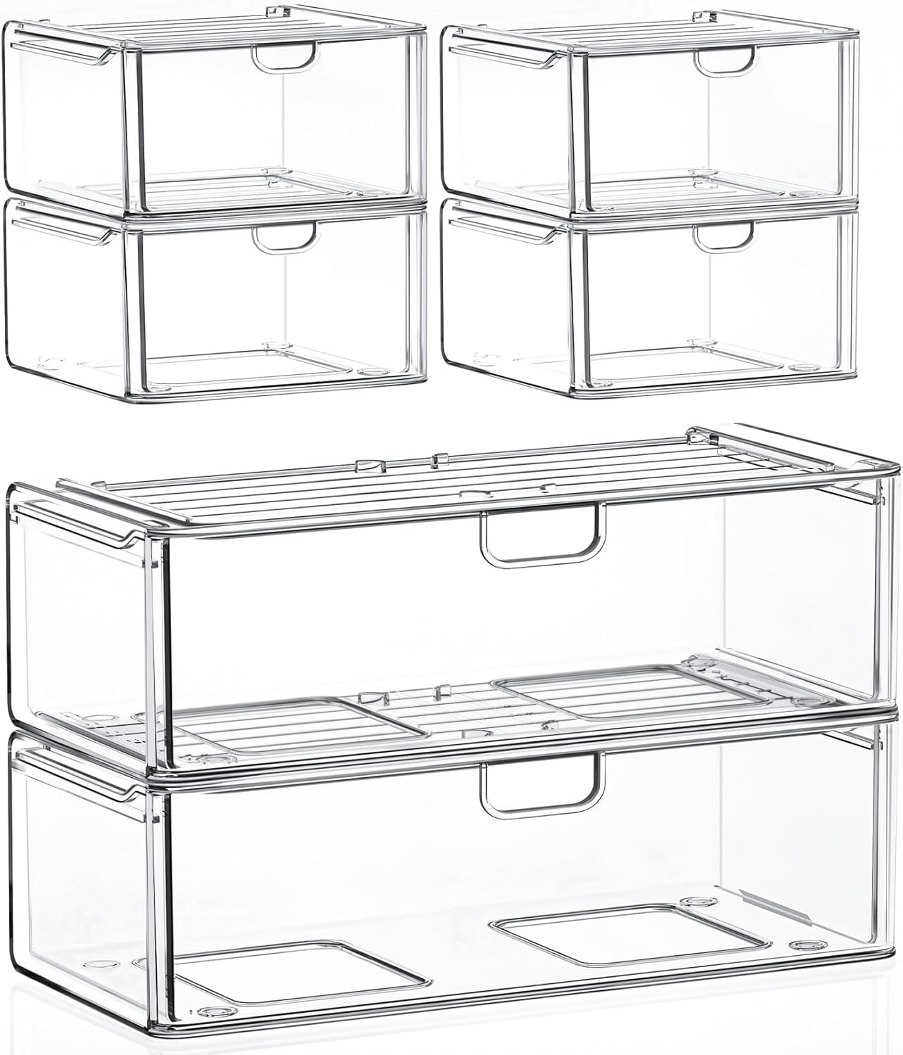 caktraie 6 Pack Small Stackable Stroage Drawers, Acrylic Bathroom Makeup Organizer, Plastic Storage Bins For Vanity, Undersink, Kitchen Cabinets, Pantry, Home Organization