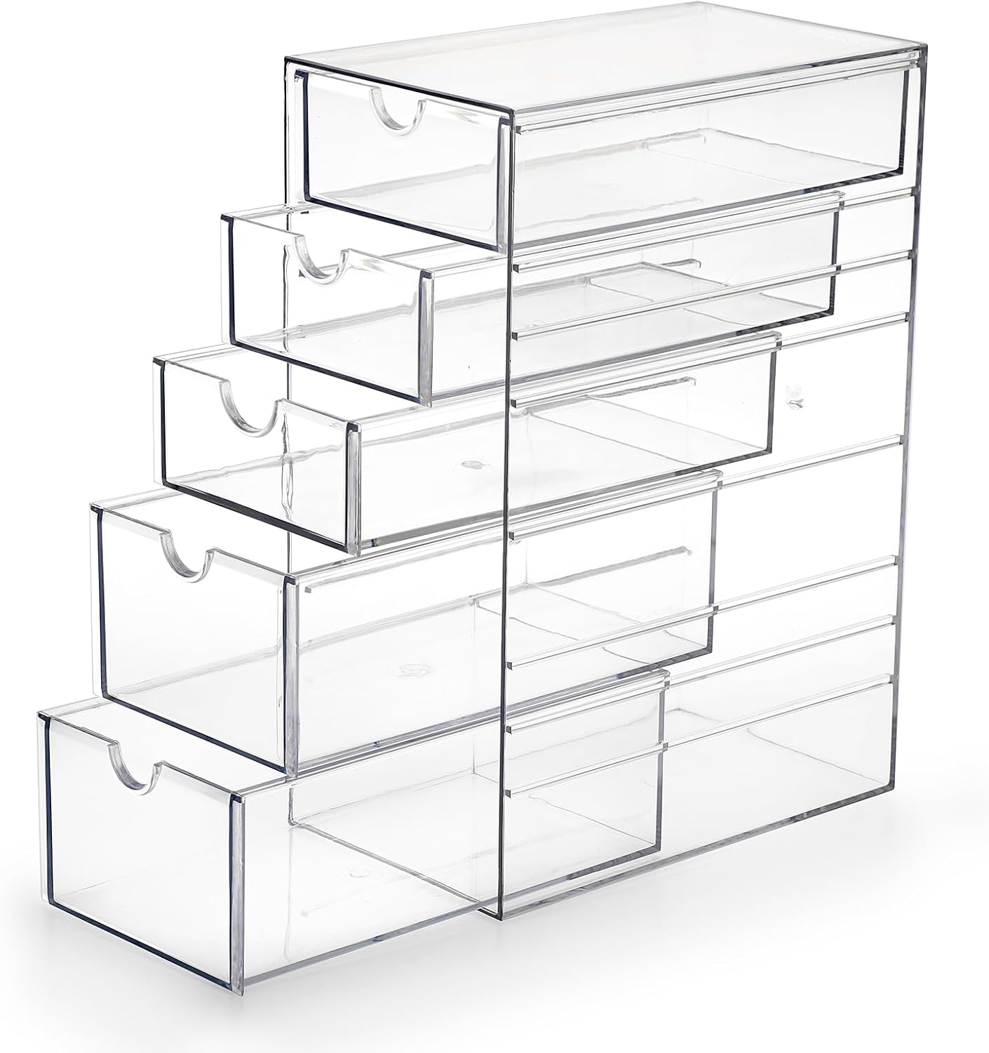 Hipiwe Plastic Drawer Organizer Clear Desktop Drawers Box with 6 Pull Out Drawer Compact Storage Box for Cabinet Vanity Bathroom Bedroom Pantry Shelf Office Closet Organization