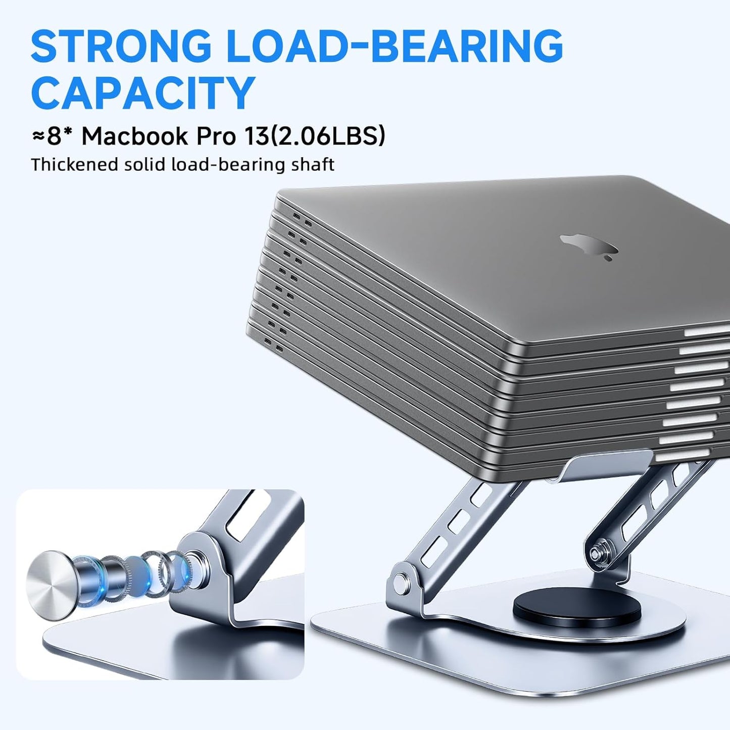 Leeboom Ergonomic Laptop Stand for Desk, 360° Rotating Aluminum Laptop Riser, Adjustable Notebook Holder for MacBook Air/Pro, Dell, HP, Lenovo (10–15.6", Silver) – Not for Gaming Laptops