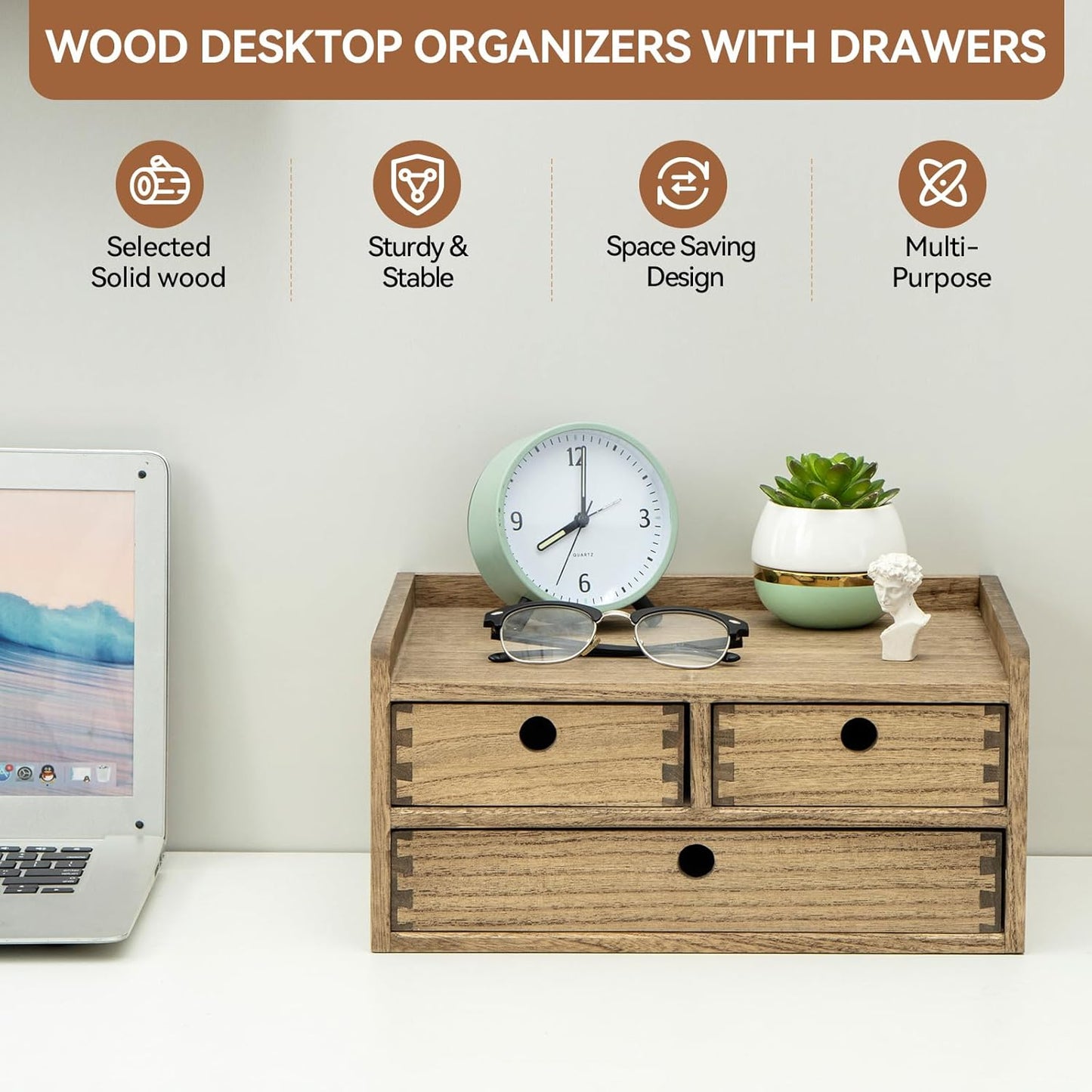 KIRIGEN Wooden Desktop Organizer Paper Storage Letter Tray File Sorter - Desk Rack Magazine File Dividers Holders for Home Office Accessories Wood Desk Cabinet with 3 Layer Trays Natural(3KWJG-NA)