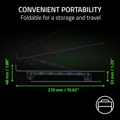 Razer Adjustable Laptop Stand: Supports Phones, Tablets, Laptops, Macbooks up to 18" - Adjust Height and Tilt - Durable Aluminum Construction - Vented Design - Foldable for Storage & Travel - Black